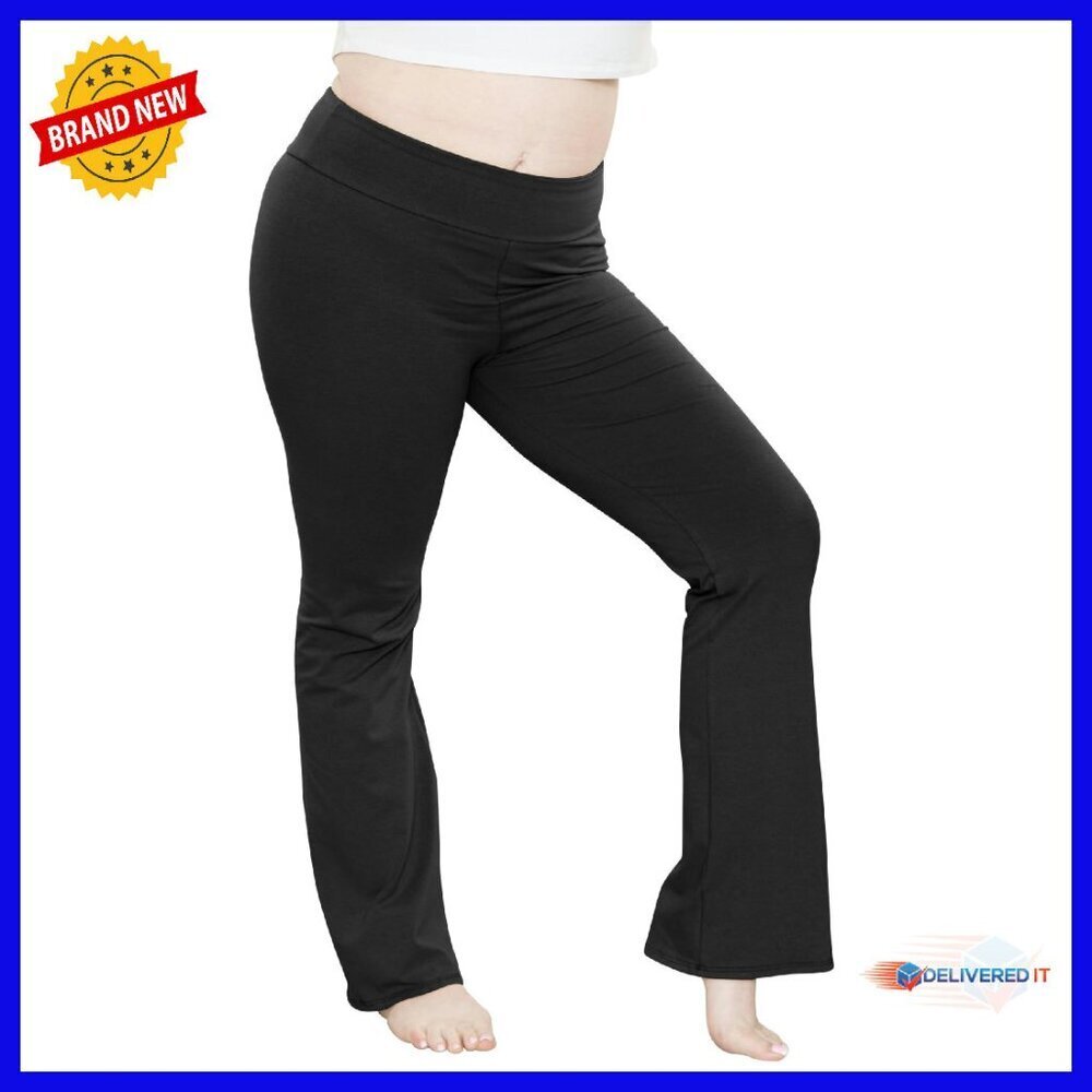 Plus Size High Waist Cotton Bootcut Yoga Pants XL-7X Stretchy Comfort
